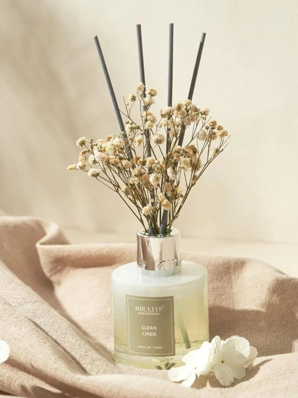 Luxury Clean Linen Reed Diffuser Set 100ml with 8 Sticks - Elegant Home Aroma
